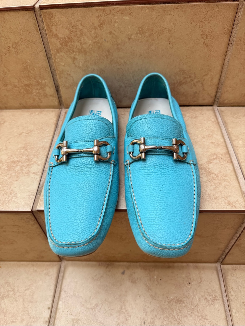 Salvatore Ferragamo Turquoise Leather Bit Loafers